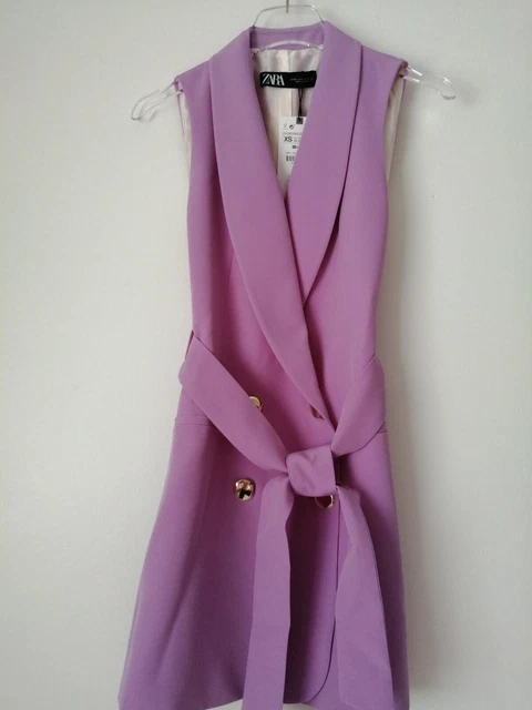 ZARA LILAC DOUBLE Breasted Waistcoat Blazer Dress with Gold Buttons XS  49.99 39.99 - PicClick UK