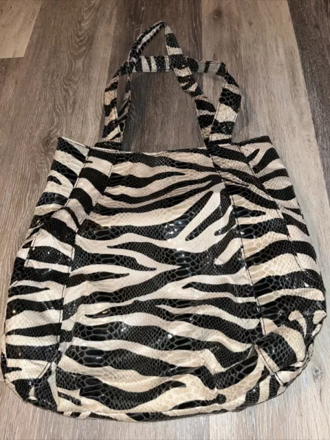 Large Zebra Animal Print Purse Tote Bag Super Cute,Shiny And Soft