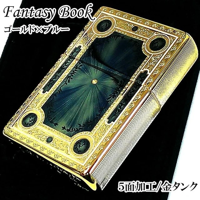 Zippo Oil Lighter 1937 Replica Fantasy Book Gold Blue Velor Case Japan New