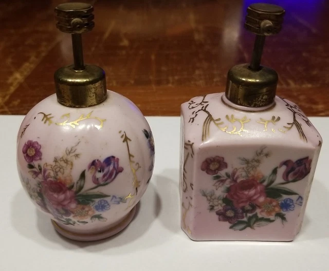 (2) Antique Atomizers w/ German Bavarian Purple Porcelain Perfume Bottle w/Mark (2) Antique Atomizers w/ German Bavarian Purple Porcelain Perfume Bottle w/Mark