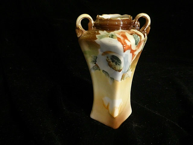 Nippon handbemalt Porzellan Urne Anemonen Mohn Vase Japan Röhrenlinie Emaille