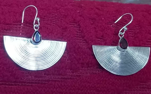 Solid Silver 925 Natural Garnet Earring, Pear Cut Garnet Dangle Earring