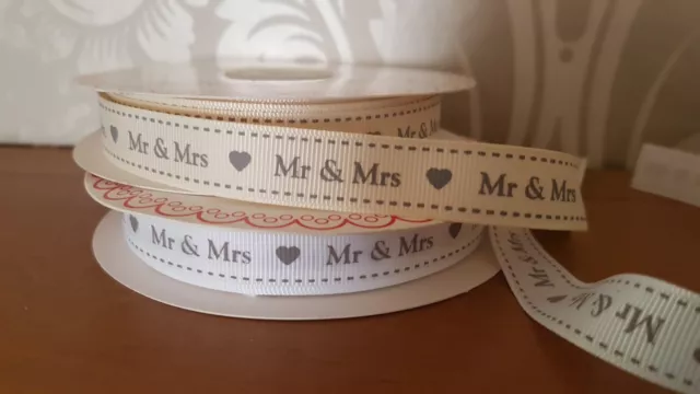Bertie's Bows MR & MRS grosgrain ribbon White or Ivory 16mm Wedding Cake Cards