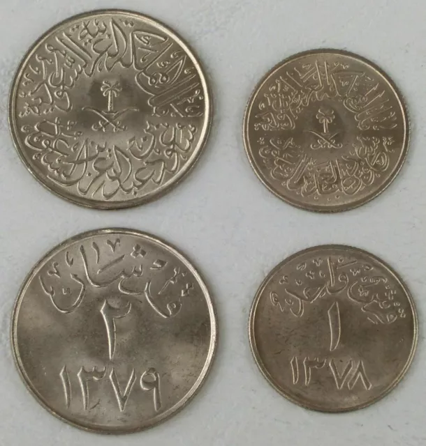 Saudi-Arabien / Saudi Arabia 1 + 2 Ghirsh Kursmünzen 1958-1959 unz.