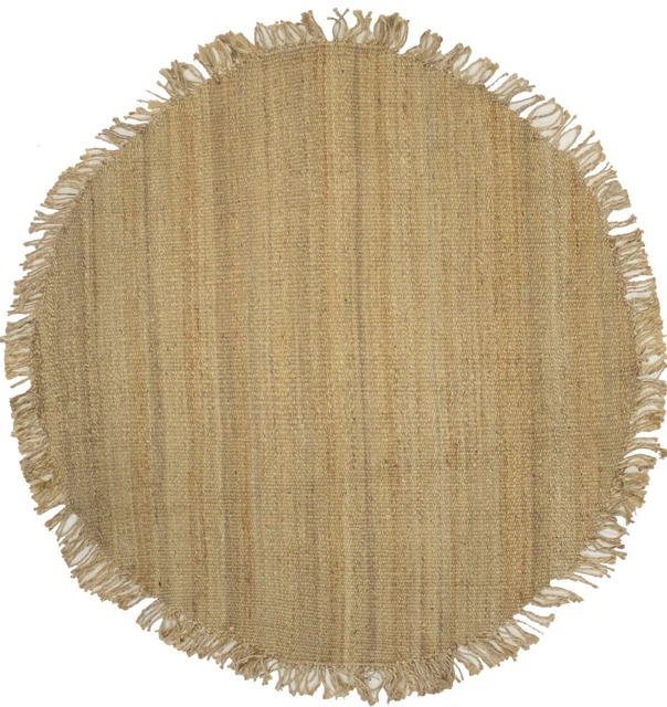 Reversible Braided Style Natural Jute 6X6 Round Rug with Fringe Craft Farmhouse