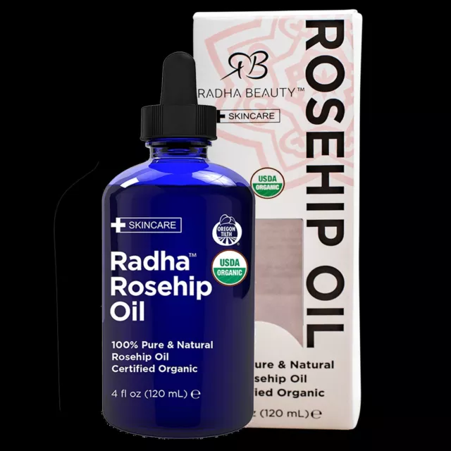 Radha Beauty USDA 100% Pure Natural Organic Rose Hip Oil 4 Oz Glass Dropper Vial