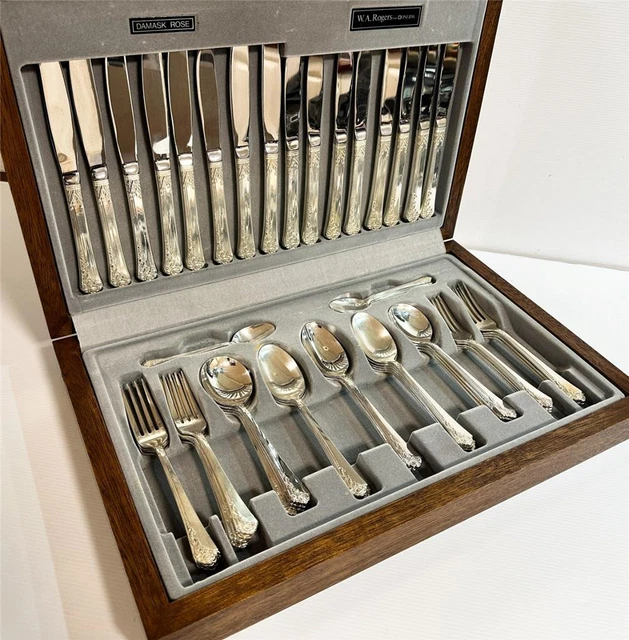 ONEIDA DAMASK ROSE Cutlery Set Canteen 57 pce WA Rogers Silverplate 8 person 195.00 PicClick AU