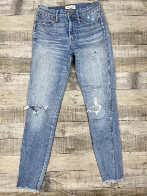 Madewell Jeans Womens 25 Blue Denim Distressed High Rise Skinny Straight Leg