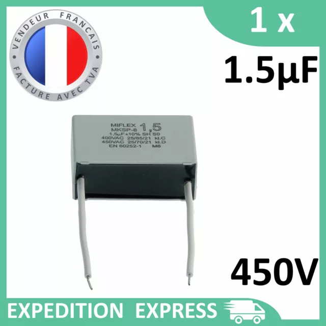 Condensateur moteur 1.5µF 1.5uF 450V fils MKSP-8 démarrage/permanent SH