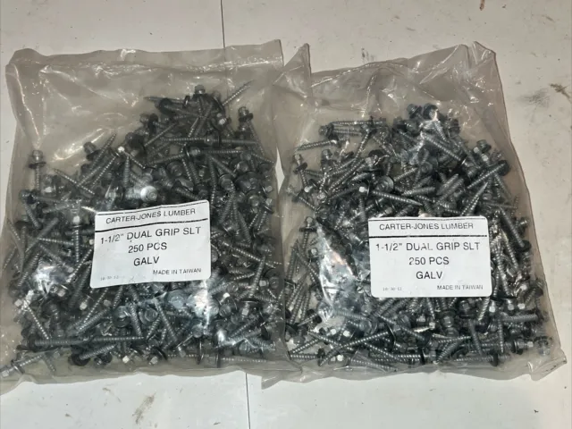 1-1/2 Dual Grip SLT Screws 500 pcs GALV Metal Roofing Screws