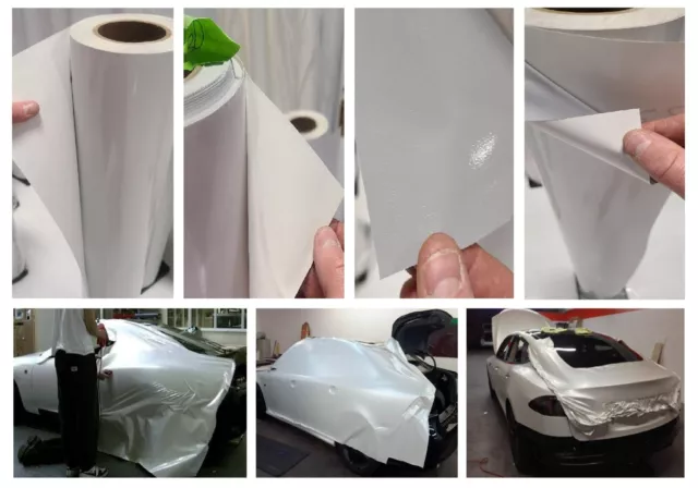 2.0mil Gloss White Wrap Auto Cast Vinyl Roll Gray Air-Release Solvent Latex 8-yr