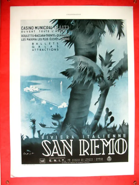 Publicite De Presse San Remo Riviera Italienne Illustration Brast French Ad 1937