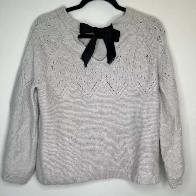 Autumn Cashmere Sweaters Ribbon Tie-Back Light Gray Size L