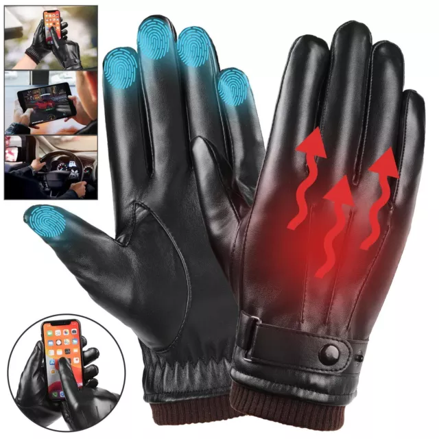 Lederhandschuhe Herren Winter Warme Handschuhe Touchscreen Radfahren Schwarz DE