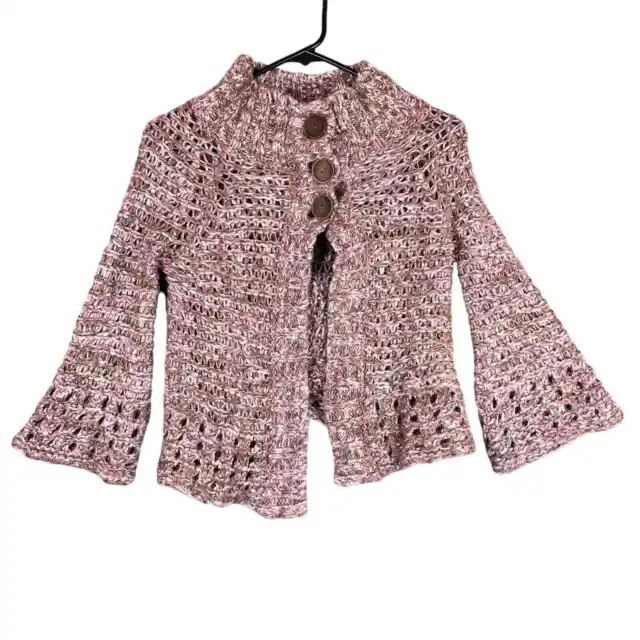 Free People Womens Sweater Pink Brown Cardigan Chunky Knit Wool Blend XS