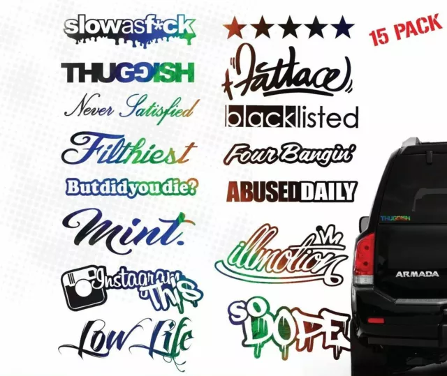 JDM Decal Stickers [ JDM euro drift slammed race vinyls] black oil slick! 15 pck