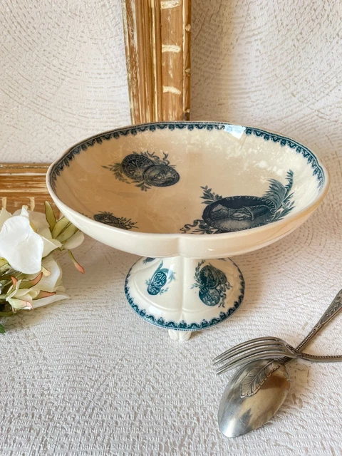 🔆 grand COMPOTIER  piédouche U&C SARREGUEMINES ~~ Terre de fer