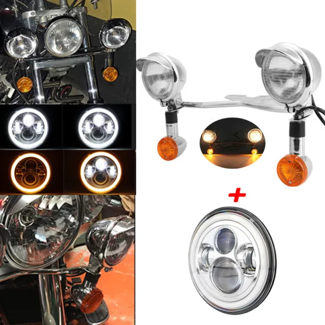 7" Headlight & Fog Passing Light Bar For Honda VTX 1300C 1300 VTX1800C 1800N