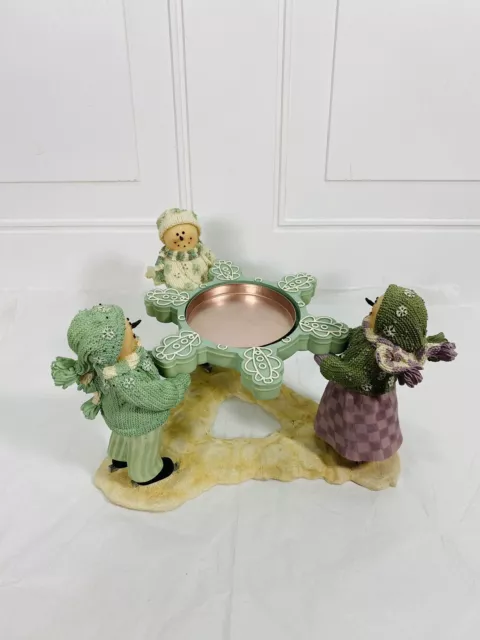 Hombre de nieve con pudín de ciruela estilo artesanal de Heather Hykes pilar soporte para velas