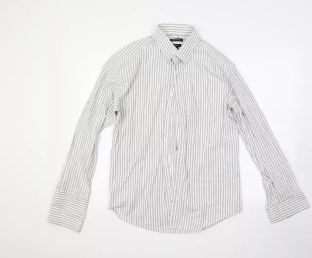 Kent Mens White Striped Cotton Dress Shirt Size 16 Collared