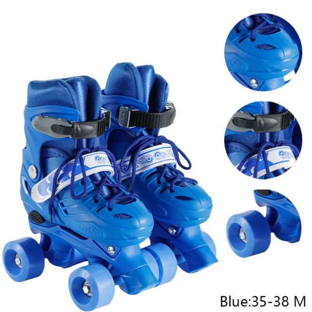 Children Kids Adjustable 4 Wheel Quad Roller Skates Beginners Double-row Boots B