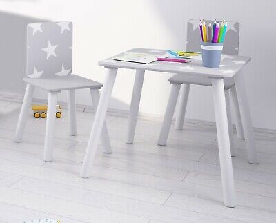 Kids Child Star Table + 2 Chair Set Grey Themed Playroom Bedroom Boy Girl Play