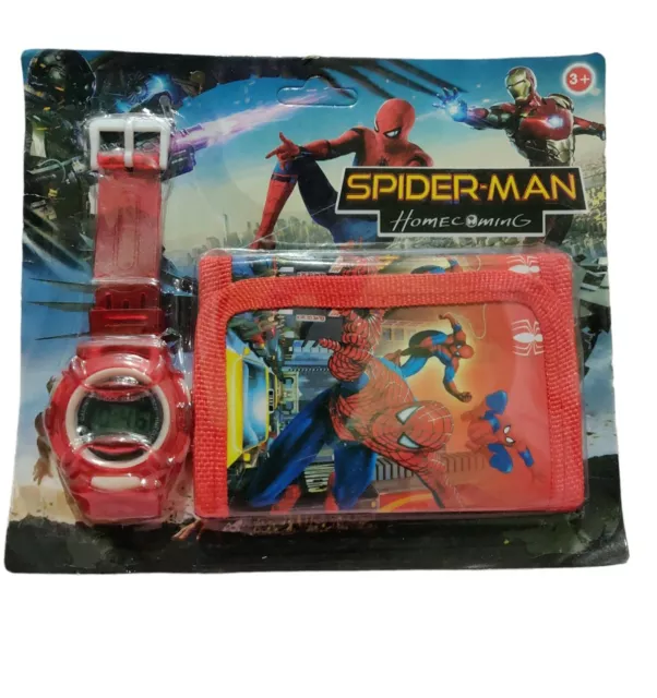 Kinder Spiderman dreifach gefaltete Geldbörse und Digitaluhr Happy Birthday Geschenkset für Jungen