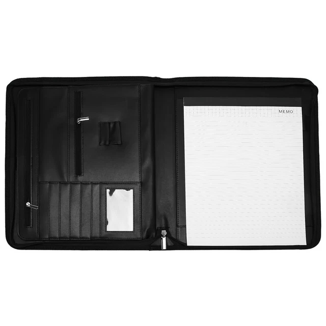 Vegan Leather Folder Zippered Closure Portfolio for Business /Table and CarR3