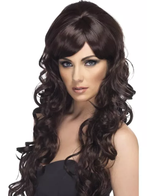 NEW Ladies Brown Pop Starlet Long Curly Wig Smiffys Fancy Dress Accessorises