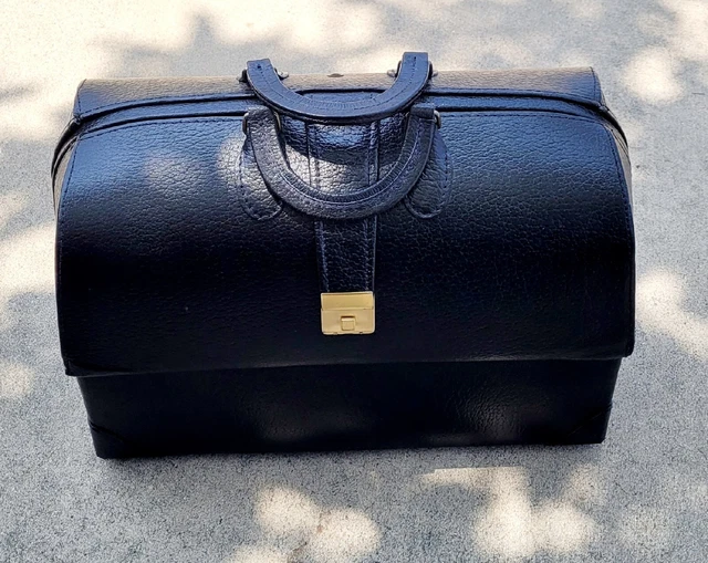 Leather M.D. Physician Bag 17x8x11" Black Snap Closure Split Top/2 Handle