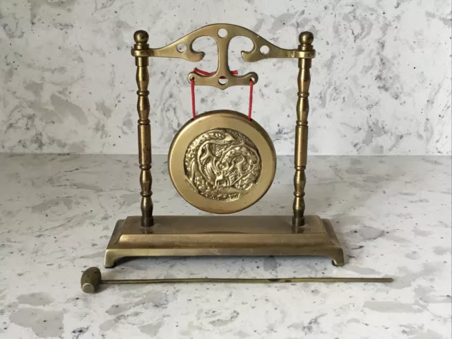 Solid Brass Miniature Gong Bell Decorative Vintage 5”x 5"