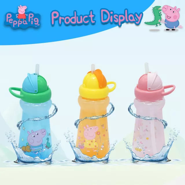 George & Peppa Pig BPA Free Straw Sippers 340ml, Plastic Flip Top Water Bottle