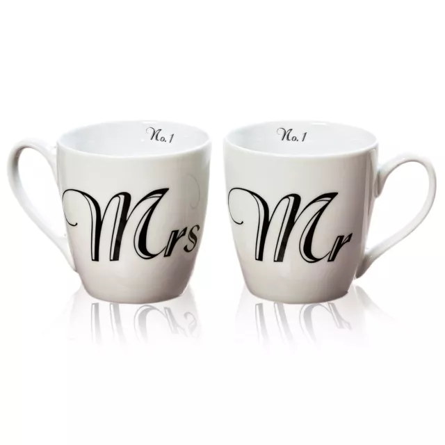 Tassen 'Mr & Mrs' 2er Set weiß schwarz Geschenktasse Hochzeit Geburtstag Tasse