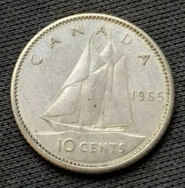 1965 Canada 10 Cents Coin XF   .800 Silver     #G06