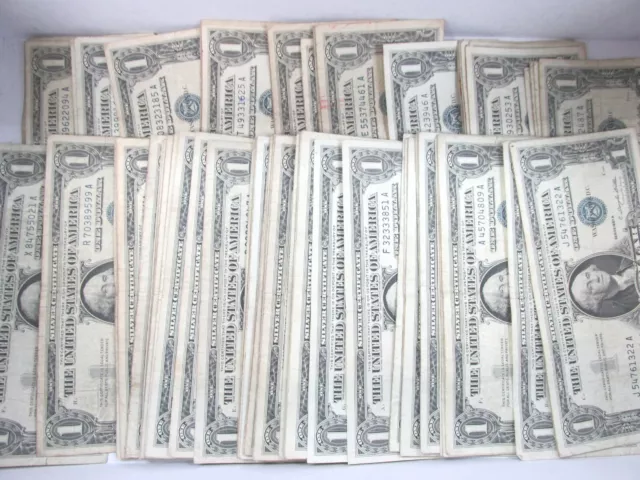 1957 Circulated One Dollar Silver Certificate Bills Note Lot of 100 Q4S5