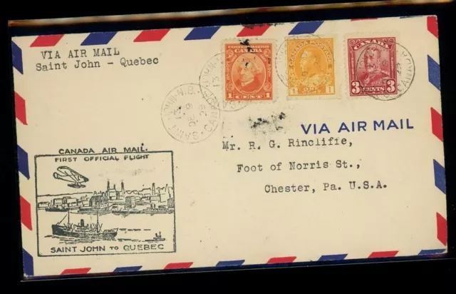 1929 St. John- Quebec Canada Air Mail First Flight