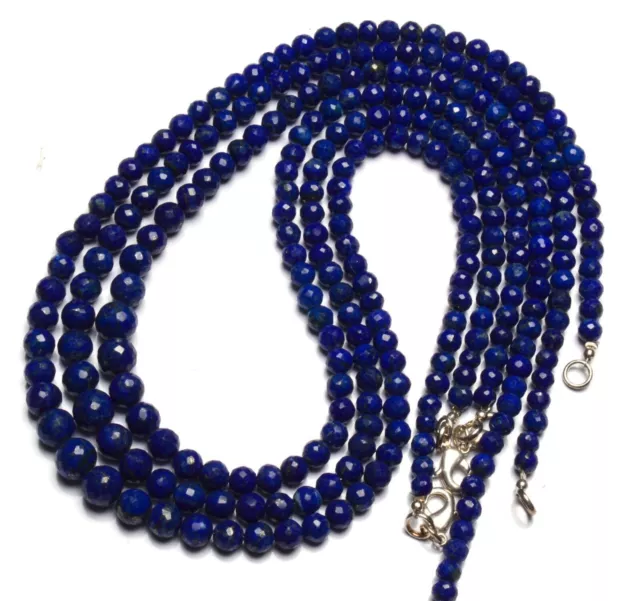 Natural Gem Afghan Lapis Lazuli 5 to 8MM Size Faceted Round Beads Necklace 19"