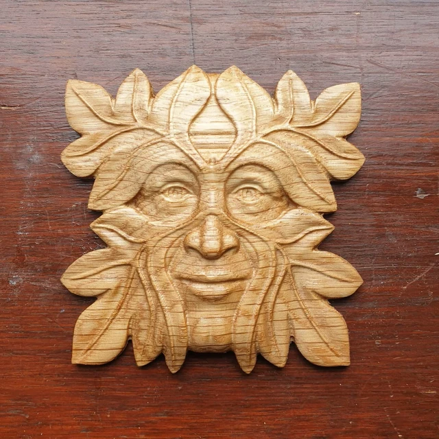GREEN MAN SOLID Oak Wood Carved Furniture Decor Onlay Applique £24.99