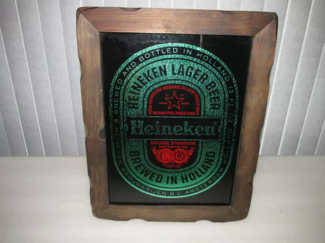 Heineken Lager Beer Mirror foil vintage framed 15x19 vintage brewed in Holland