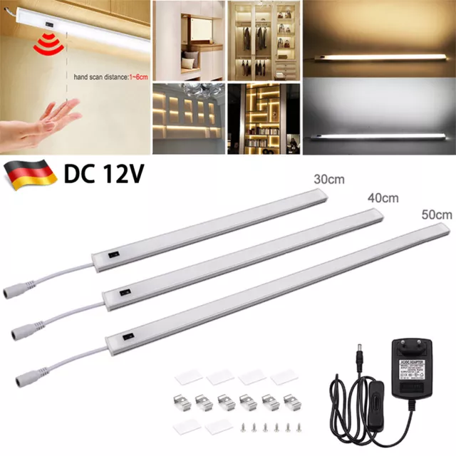 Lámpara de base LED 12V 30cm 40cm 50cm barra de luz cocinas armario sensor luz