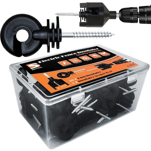 BESTEEL 60 Pcs Black Electric Fence Insulator Screw-In Insulator Fence Ring Post