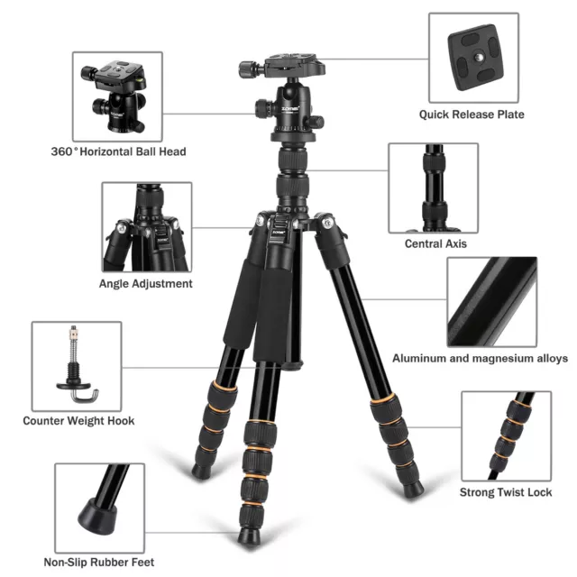 Zomei Camera Q666Travel Digital Camera DSLR Tripod for Stable Monopod Ball Head