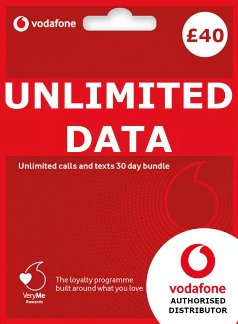 Vodafone Pay as You Go Sim Card Preloaded with £40 Bdle UNLIMITED DATA Vodaphone