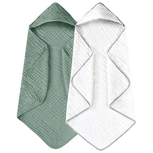 Baby Bath Towel 2 Pack 100% Muslin Cotton Hooded Towels for Babies, Infant