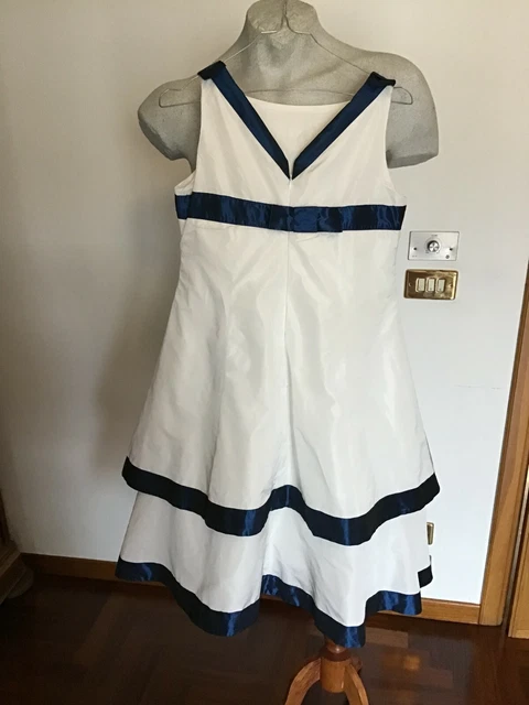 Abito comunione e cerimonia per bambina bianco e blu Les Enfants Chic con tulle