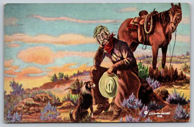 Postcard Painting Cowboy Horse Arizona L H Dude Larsen
