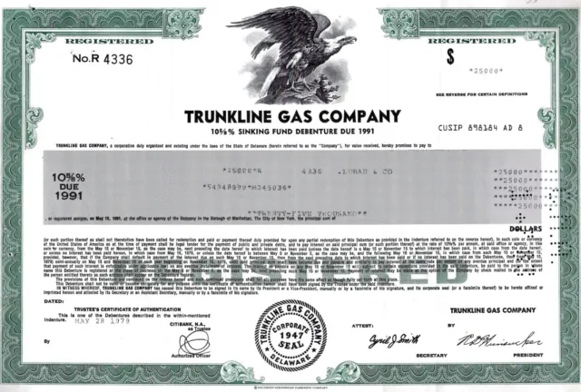 Trunkline Gas Company, 1979,  10 5/8% Debenture due 1991 (25.000 $)