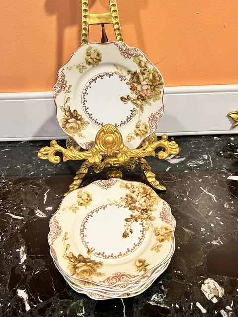 Hermann Ohme Silesia Old Ivory Roses 6 Bread Butter Serving Plates