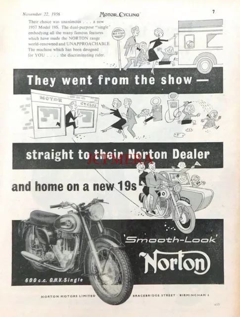 NORTON 'Model 19S' 600cc Single Motor Cycles Advert : 1956 M/Cycle Print