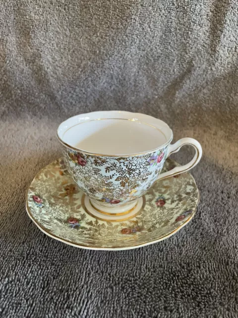 Colclough Bone China Tea Cup and Saucer Gold Floral Made in England